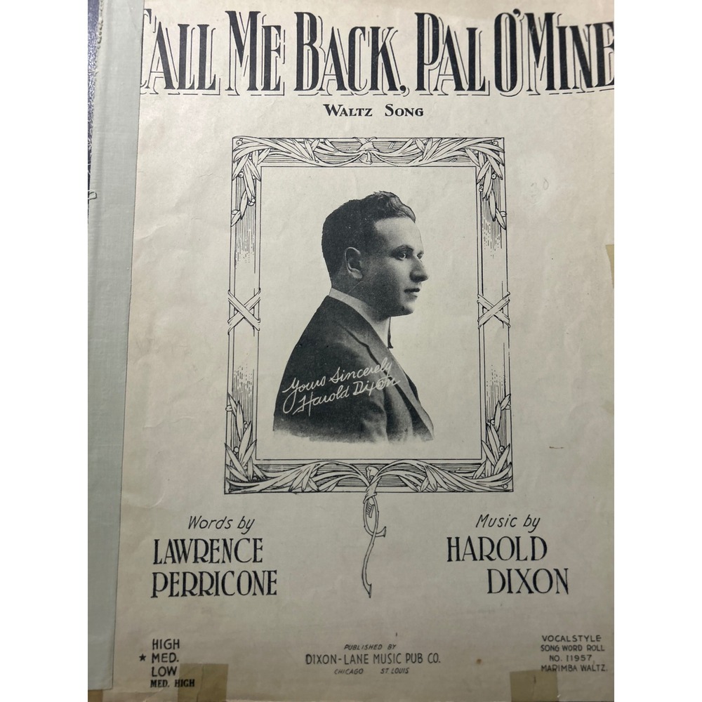 Call Me Back Pal O Mine Waltz Song 1921 Harold Dixon Lawrence Perricone - Picture 3 of 13